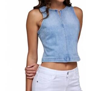 NEW HIDDEN bodycon crew neck stretch tank top in blue denim